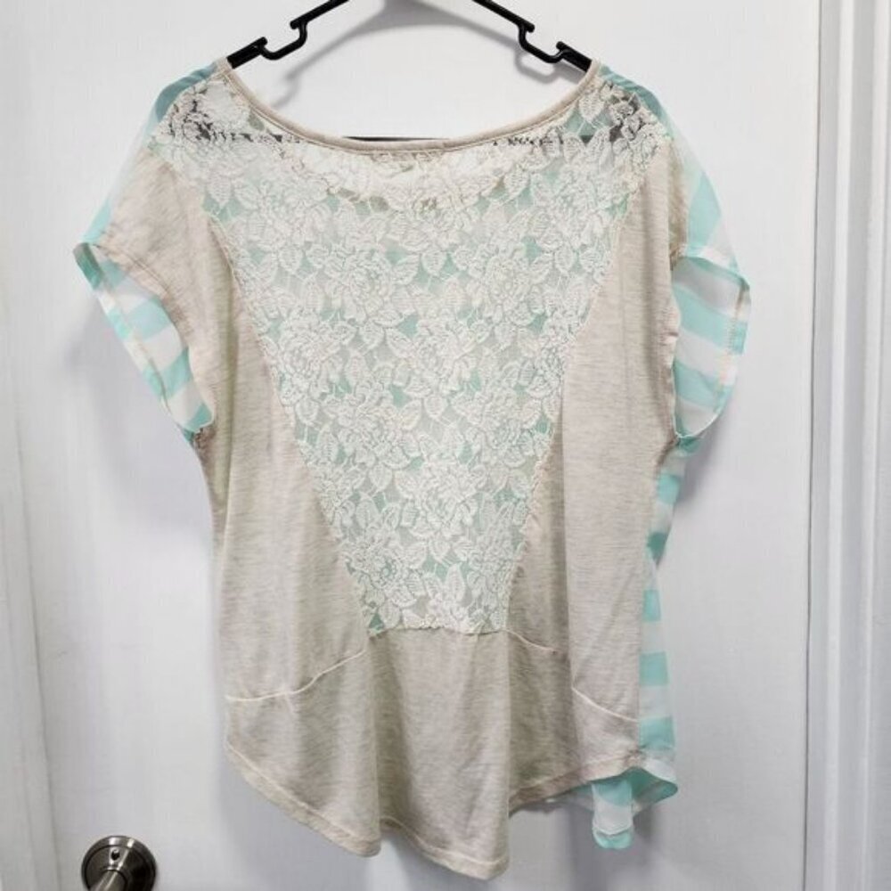 Rewind XL lace back blue stripe blouse - Picture 4 of 4
